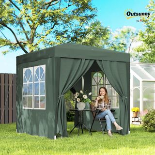 Gazebo 2x2 M Pop-Up Impermeabile Con 4 Pareti Rimovibili, Gazebo Pieghevole in Metallo e Poliestere Con Borsa di Trasporto, Verde