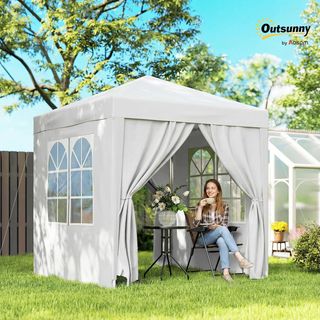 Gazebo 2x2 M Pop-Up Impermeabile Con 4 Pareti Smontabili, Gazebo Pieghevole in Metallo e Poliestere Con Borsa di Trasporto, Bianco