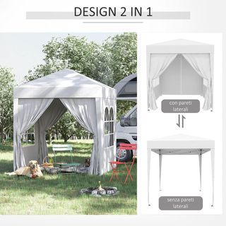 Gazebo 2x2 M Pop-Up Impermeabile Con 4 Pareti Smontabili, Gazebo Pieghevole in Metallo e Poliestere Con Borsa di Trasporto, Bianco
