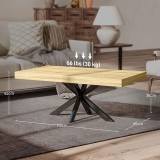 Mesa de Café en Estilo Industrial con Patas Cruzadas y Pies Antideslizantes, Mesa Baja de Madera y Acero, 110X60X45 Cm, Negra y Color Madera