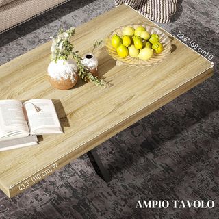 Mesa de Café en Estilo Industrial con Patas Cruzadas y Pies Antideslizantes, Mesa Baja de Madera y Acero, 110X60X45 Cm, Negra y Color Madera