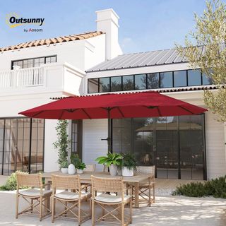 Ombrellone da Giardino Doppio 4x2,2 M con 12 Aste, Ombrellone per Esterni in Metallo e Poliestere, Protezione UV 30+