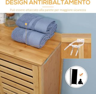 Mobile da Bagno Moderno a 2 Ante, Armadio da Bagno con 2 Ripiani Ventilati in Bambù, 68X32X86 Cm, Colore Legno