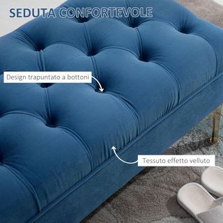 Panca imbottita per camera da letto con piedi in metallo, 118X45X42 cm, blu