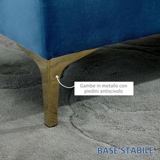 Panca imbottita per camera da letto con piedi in metallo, 118X45X42 cm, blu