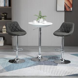 Set di 2 Sgabelli da Bar con Altezza Regolabile, Base in Metallo e Sedile in Similpelle, Sgabelli alti Moderni Girevoli con Schienale e Poggiapiedi 46X48X83-104Cm, Grigio Scuro e Argento