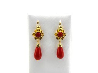 pendientes oro 18k con piedra con coral
