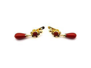 pendientes oro 18k con piedra con coral