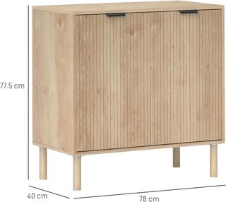 Mueble Multiusos de 2 Niveles con Estante Regulable en 3 Alturas, Mueble Contenedor con Patas de Madera de Pino, para Sala de Estar y Dormitorio, 78X40X77.5 Cm, Color Roble