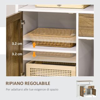 Credenza da Cucina Stile Rustico, Organizzatore con Cassetto e 2 Ante, 76.6X 35X 81.5Cm, Bianco e Marrone
