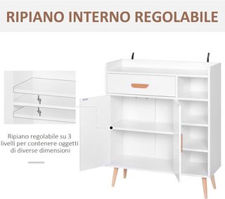 Credenza Moderna Con Armario Y Cajón, Mueble Multiusos de Madera para Cocina y Salón, 80 X 29.5 X 96Cm Blanco