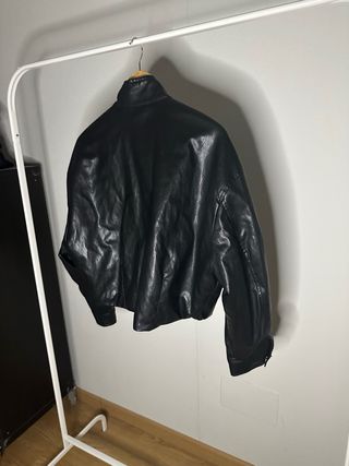 Cazadora Zara Woman Piel Sintética Negra Talla S