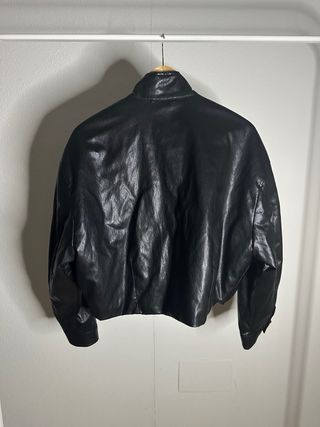 Cazadora Zara Woman Piel Sintética Negra Talla S