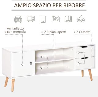 Mueble TV Moderno en Madera Blanca, Mueble Porta TV de Diseño para TV Máx. 50" 120X28X44Cm