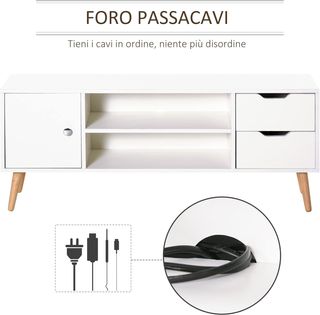 Mueble TV Moderno en Madera Blanca, Mueble Porta TV de Diseño para TV Máx. 50" 120X28X44Cm