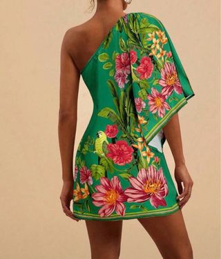 Vestido verde estampado tropical