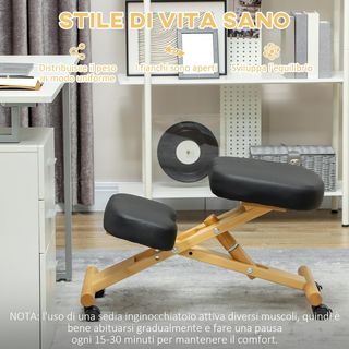 Sedia ergonomica con ginocchiera ad altezza regolabile, sedia posturale ergonomica per ufficio e casa, sgabello ergonomico con ginocchiera in legno con ruote, Nero