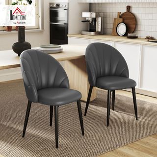 Set di 2 sedie da pranzo, sedie moderne con schienale a conchiglia e gambe in metallo, sedia imbottita in PU per cucina, camera da letto, ufficio e soggiorno, grigio scuro