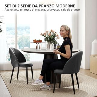 Set di 2 sedie da pranzo, sedie moderne con schienale a conchiglia e gambe in metallo, sedia imbottita in PU per cucina, camera da letto, ufficio e soggiorno, grigio scuro
