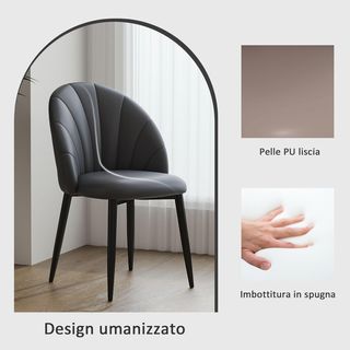 Set di 2 sedie da pranzo, sedie moderne con schienale a conchiglia e gambe in metallo, sedia imbottita in PU per cucina, camera da letto, ufficio e soggiorno, grigio scuro