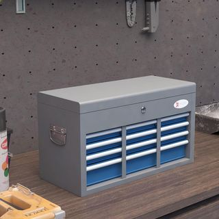 Caja de Herramientas Con 6 Cajones, Un Baúl Y 2 Llaves, Caja Portaherramientas de Acero Con Asas Laterales, 60X26X34 Cm. Azul