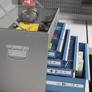 Caja de Herramientas Con 6 Cajones, Un Baúl Y 2 Llaves, Caja Portaherramientas de Acero Con Asas Laterales, 60X26X34 Cm. Azul