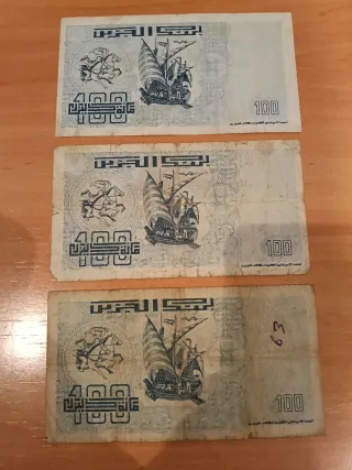 Lote 3 Billetes Argelia 100 Dinars 1992