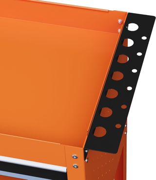 Carrello portautensili con manico e pannello laterale, cassetto e 3 ripiani, carrello da officina con 4 ruote (2 con freno) in lamiera d'acciaio per garage, 82X35X76 cm, arancione