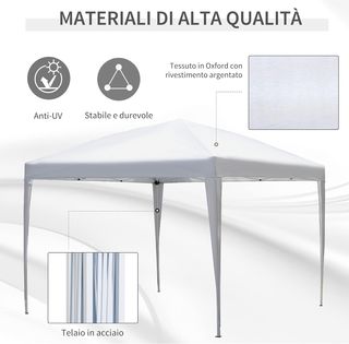 Gazebo pieghevole con corde e picchetti da giardino in tessuto Oxford 2,95x2,95 m bianco