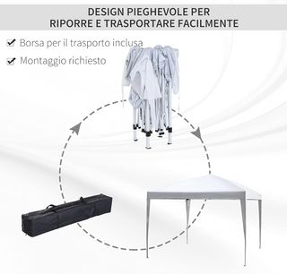 Gazebo pieghevole con corde e picchetti da giardino in tessuto Oxford 2,95x2,95 m bianco