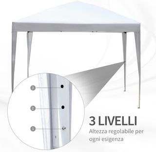 Gazebo pieghevole con corde e picchetti da giardino in tessuto Oxford 2,95x2,95 m bianco