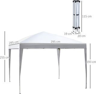 Gazebo pieghevole con corde e picchetti da giardino in tessuto Oxford 2,95x2,95 m bianco
