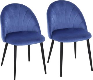 Set di 2 sedie da pranzo, moderne sedie da cucina con schienale a conchiglia e gambe in metallo, sedia in velluto imbottita per cucina, camera da letto, ufficio e soggiorno, blu