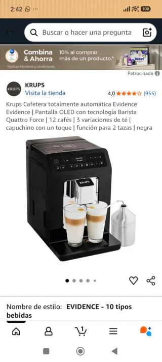Cafetera Súper Automática Krups Ea8918