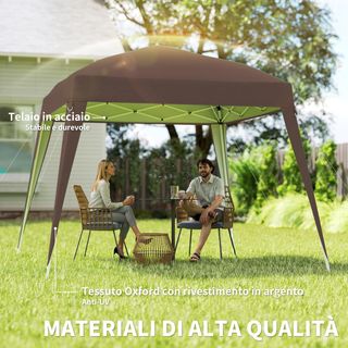 Gazebo pieghevole 2,4x2,4m, gazebo da giardino in acciaio, corde antivento e borsa per il trasporto, marrone