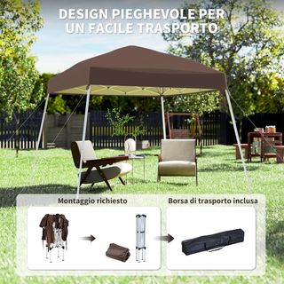 Gazebo pieghevole 2,4x2,4m, gazebo da giardino in acciaio, corde antivento e borsa per il trasporto, marrone