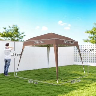 Gazebo pieghevole 2,4x2,4m, gazebo da giardino in acciaio, corde antivento e borsa per il trasporto, marrone