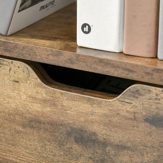 Mobile Libreria con 3 Ripiani, Armadio e 2 Cassetti, Libreria Stile Industriale in Agglomerato e Metallo, 58X24X122 Cm, Nero e Color Legno