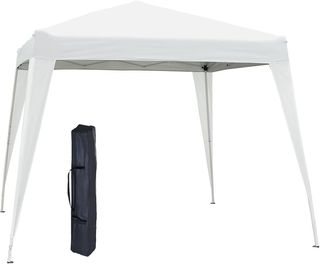 Gazebo Pieghevole 2,4x2,4 M Pop up con Borsa da Trasporto, Gazebo da Giardino con Struttura in Acciaio e Oxford, Protezione UV, per Feste, Bianco
