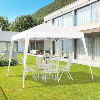 Gazebo Pieghevole 2,4x2,4 M Pop up con Borsa da Trasporto, Gazebo da Giardino con Struttura in Acciaio e Oxford, Protezione UV, per Feste, Bianco