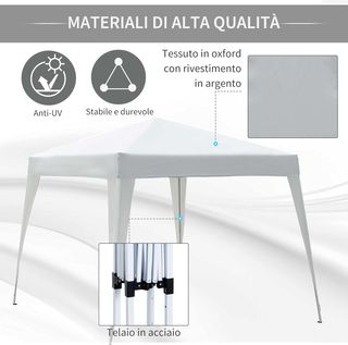 Gazebo Pieghevole 2,4x2,4 M Pop up con Borsa da Trasporto, Gazebo da Giardino con Struttura in Acciaio e Oxford, Protezione UV, per Feste, Bianco