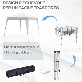 Gazebo Pieghevole 2,4x2,4 M Pop up con Borsa da Trasporto, Gazebo da Giardino con Struttura in Acciaio e Oxford, Protezione UV, per Feste, Bianco