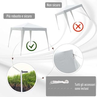 Gazebo Pieghevole 2,4x2,4 M Pop up con Borsa da Trasporto, Gazebo da Giardino con Struttura in Acciaio e Oxford, Protezione UV, per Feste, Bianco