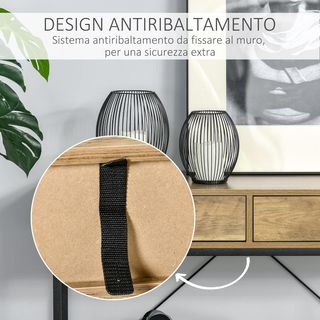 Tavolo Consolle Vintage in Metallo e Legno, Tavolino da Salotto con 2 Cassetti e Ripiano, Marrone