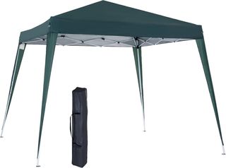 Gazebo Pieghevole da Giardino 2,4x2,4m, Struttura in Acciaio, Corde Antivento e Borsa Trasporto, Verde