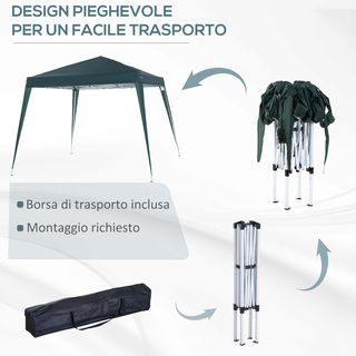 Gazebo Pieghevole da Giardino 2,4x2,4m, Struttura in Acciaio, Corde Antivento e Borsa Trasporto, Verde