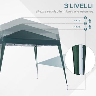 Gazebo Pieghevole da Giardino 2,4x2,4m, Struttura in Acciaio, Corde Antivento e Borsa Trasporto, Verde