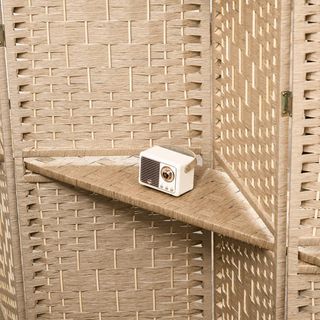 Paravento pieghevole a 4 ante da interno, 160x170 cm, divisorio autoportante con ripiani in carta e legno di pino per casa, soggiorno e ufficio, colore naturale