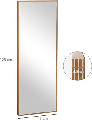 Espejo de Pared y de Apoyo en Madera de Pino con Ganchos Incluidos, 45X125Cm, Madera Natural