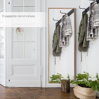 Espejo de Pared y de Apoyo en Madera de Pino con Ganchos Incluidos, 45X125Cm, Madera Natural